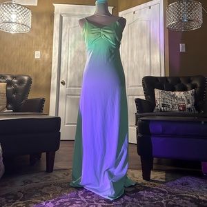 Light green formal dress, Summertime long dress, spaghetti straps
